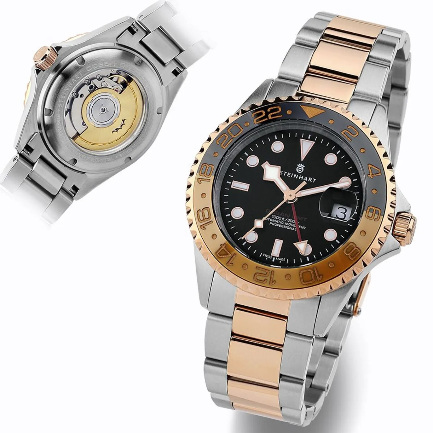 Steinhart Watches Duikhorloges 42 Mm^Ocean One Gmt Tweekleurig Zwart/Kaki Duikhorloge