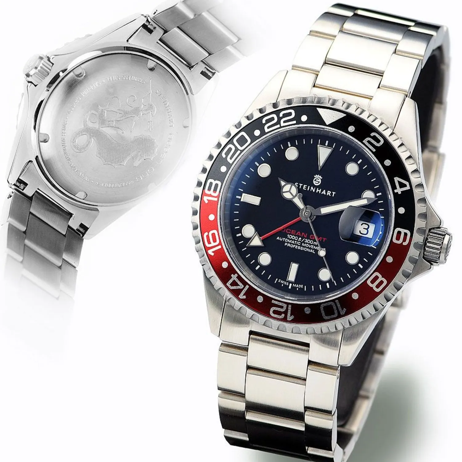 Steinhart Watches Duikhorloges 42 Mm^Ocean One Gmt Zwart-Rood Duikhorloge