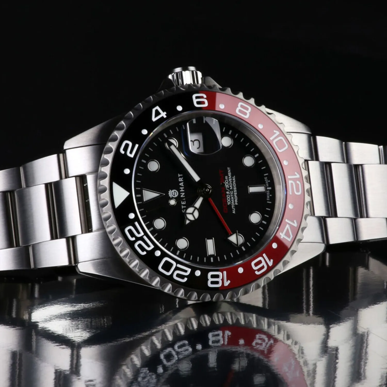 Steinhart Watches Duikhorloges 42 Mm^Ocean One Gmt Zwart-Rood Keramiek Duikhorloge
