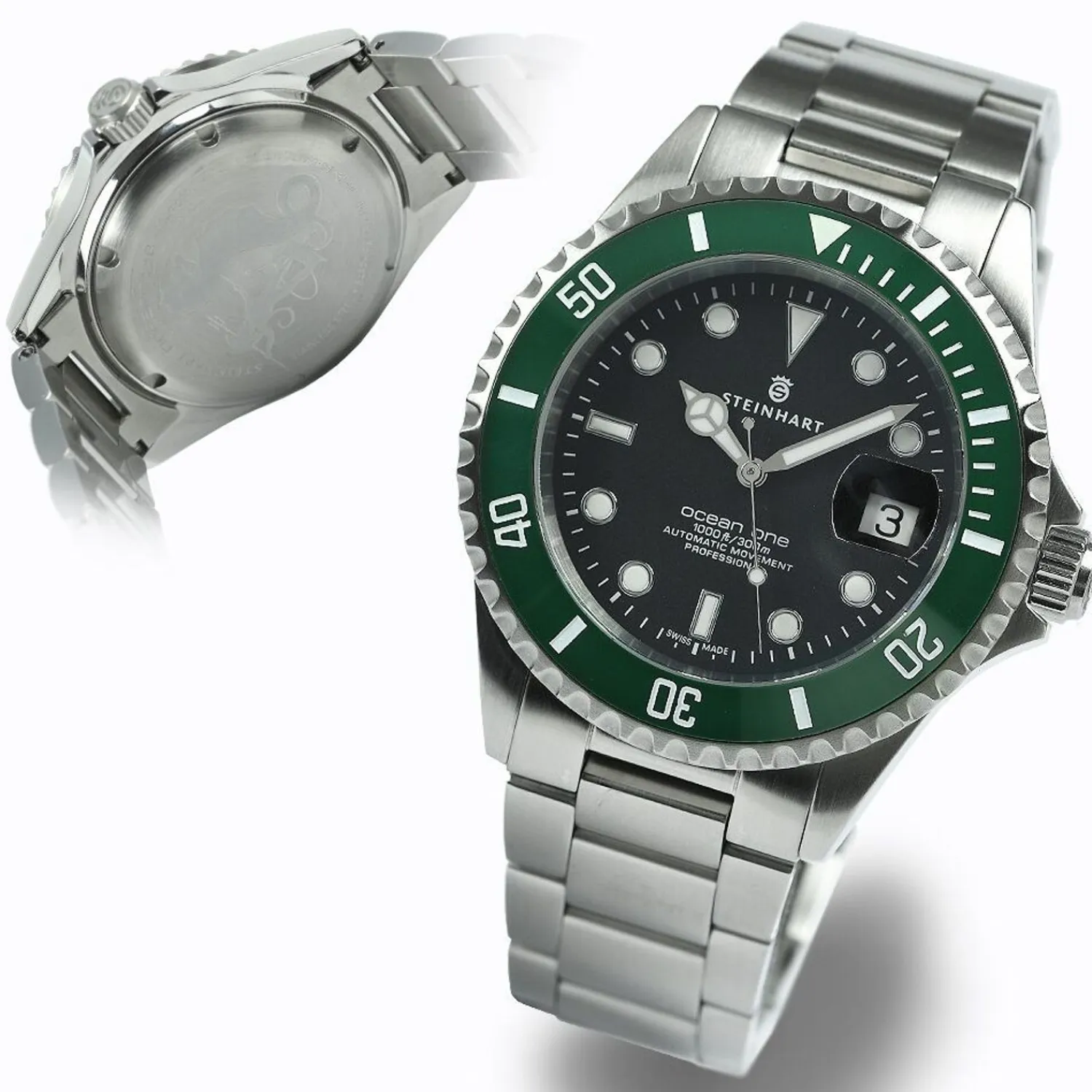 Steinhart Watches Duikhorloges 42 Mm^Ocean One Groen Keramiek Duikhorloge