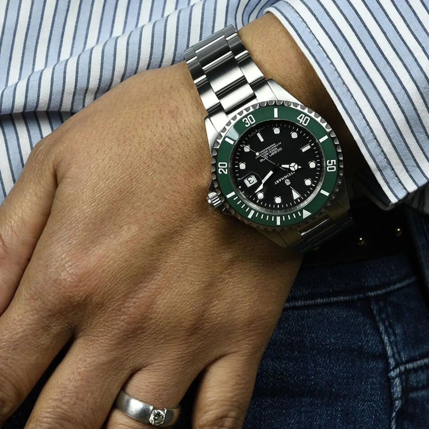 Steinhart Watches Duikhorloges 42 Mm^Ocean One Groen Keramiek Duikhorloge