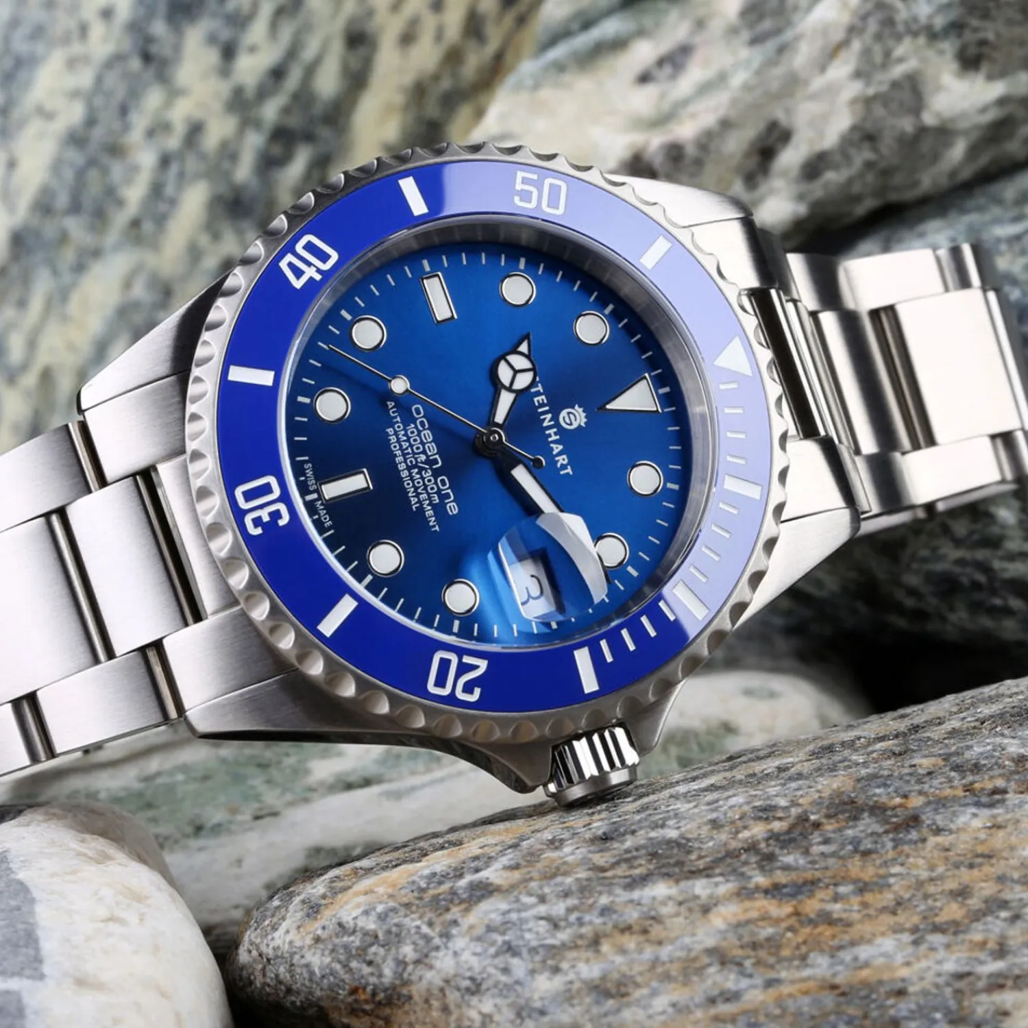 Steinhart Watches Duikhorloges 42 Mm^Ocean One Premium Duikhorloge Van Blauw Keramiek