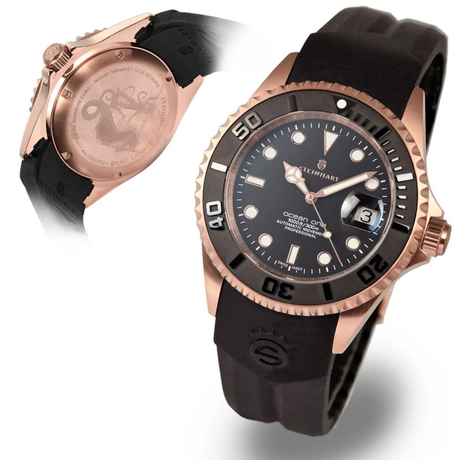 Steinhart Watches Duikhorloges 42 Mm^Ocean One Roze-Gouden Keramiek Duikhorloge