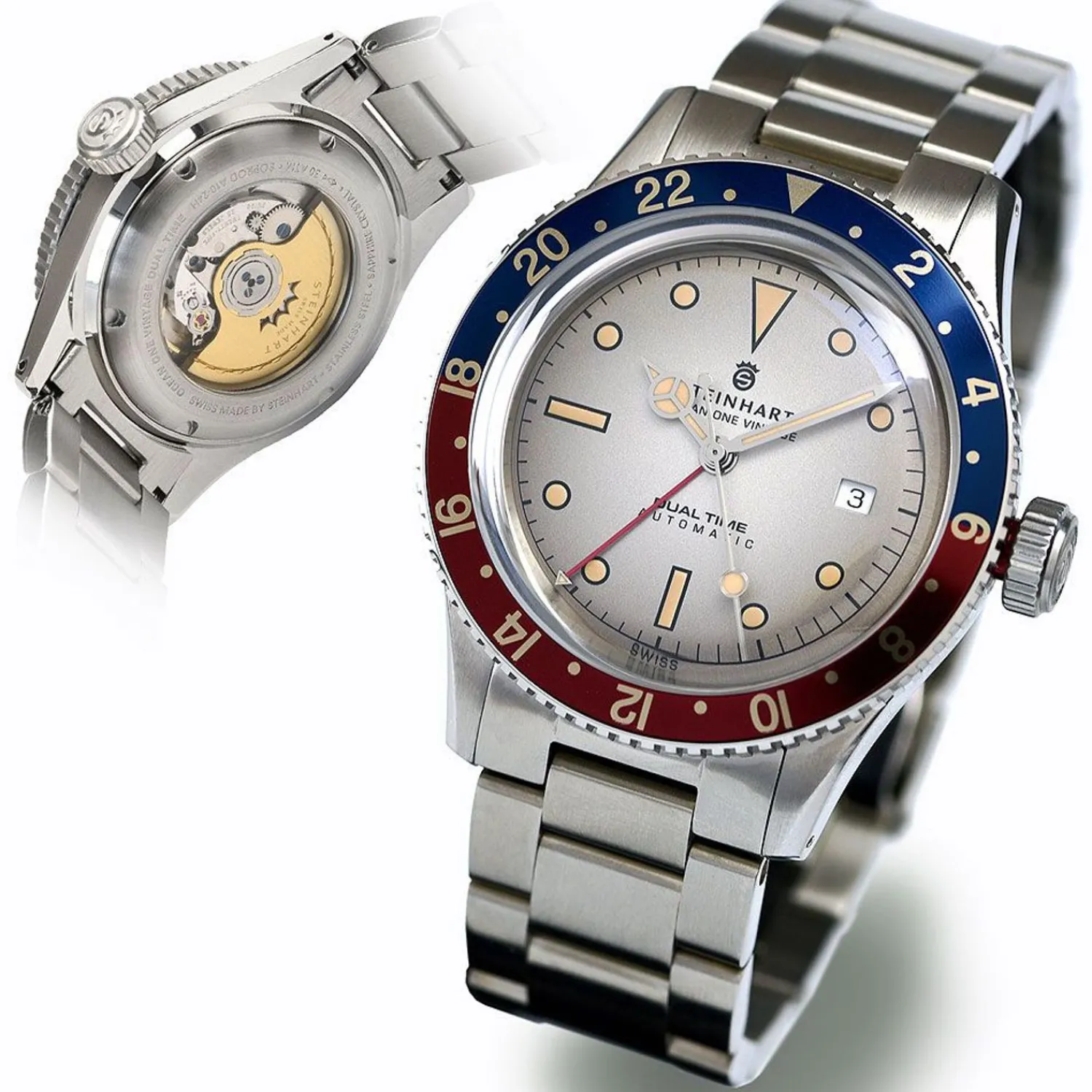 Steinhart Watches Duikhorloges 42 Mm^Ocean One Vintage Dual-Time Premium Duikhorloge