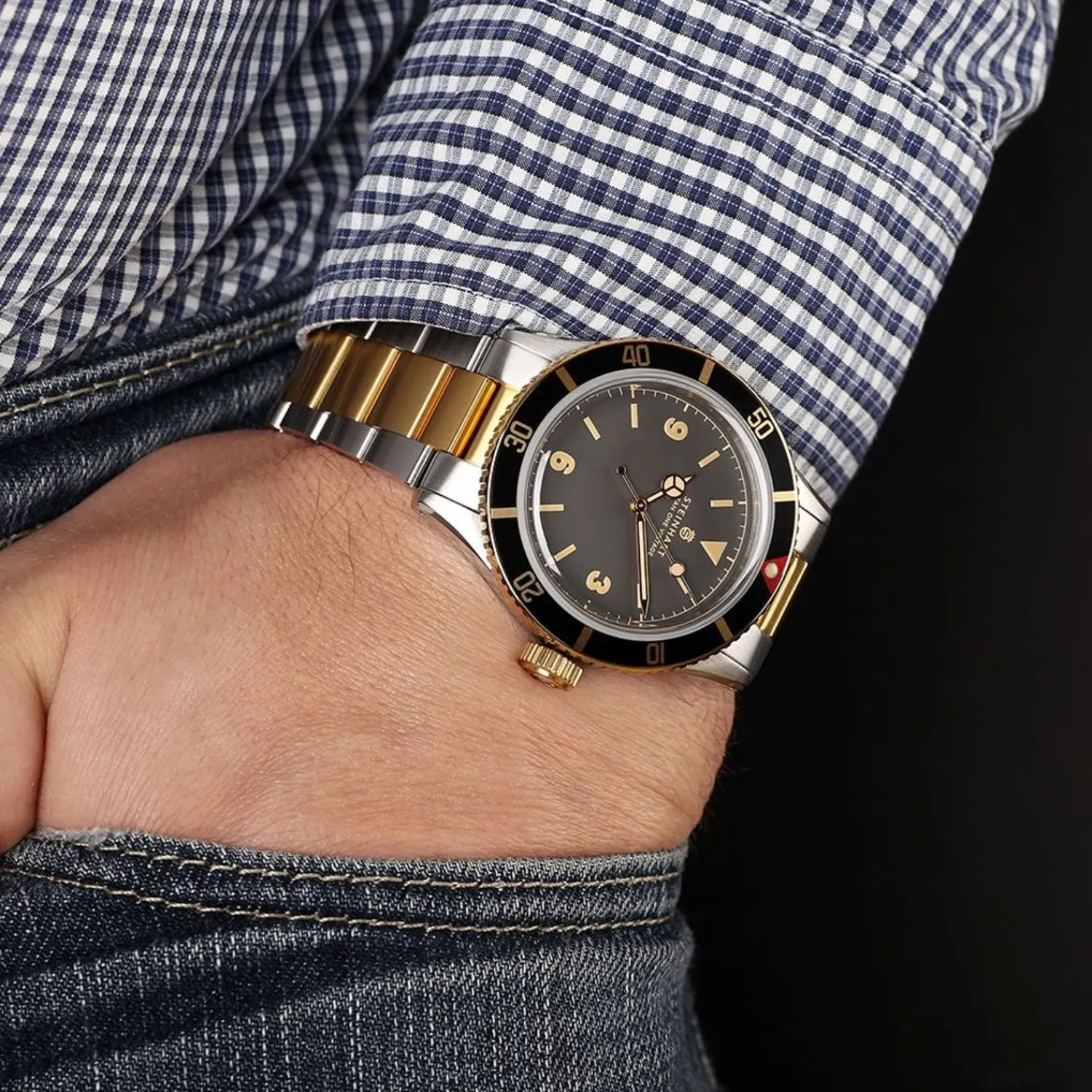Steinhart Watches Duikhorloges 42 Mm^Ocean One Vintage Tweekleurig Duikhorloge