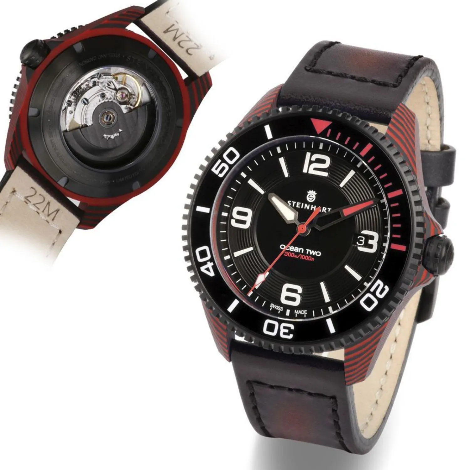 Steinhart Watches Duikhorloges 42 Mm^Ocean 2 Premium Carbon Rood Duikhorloge