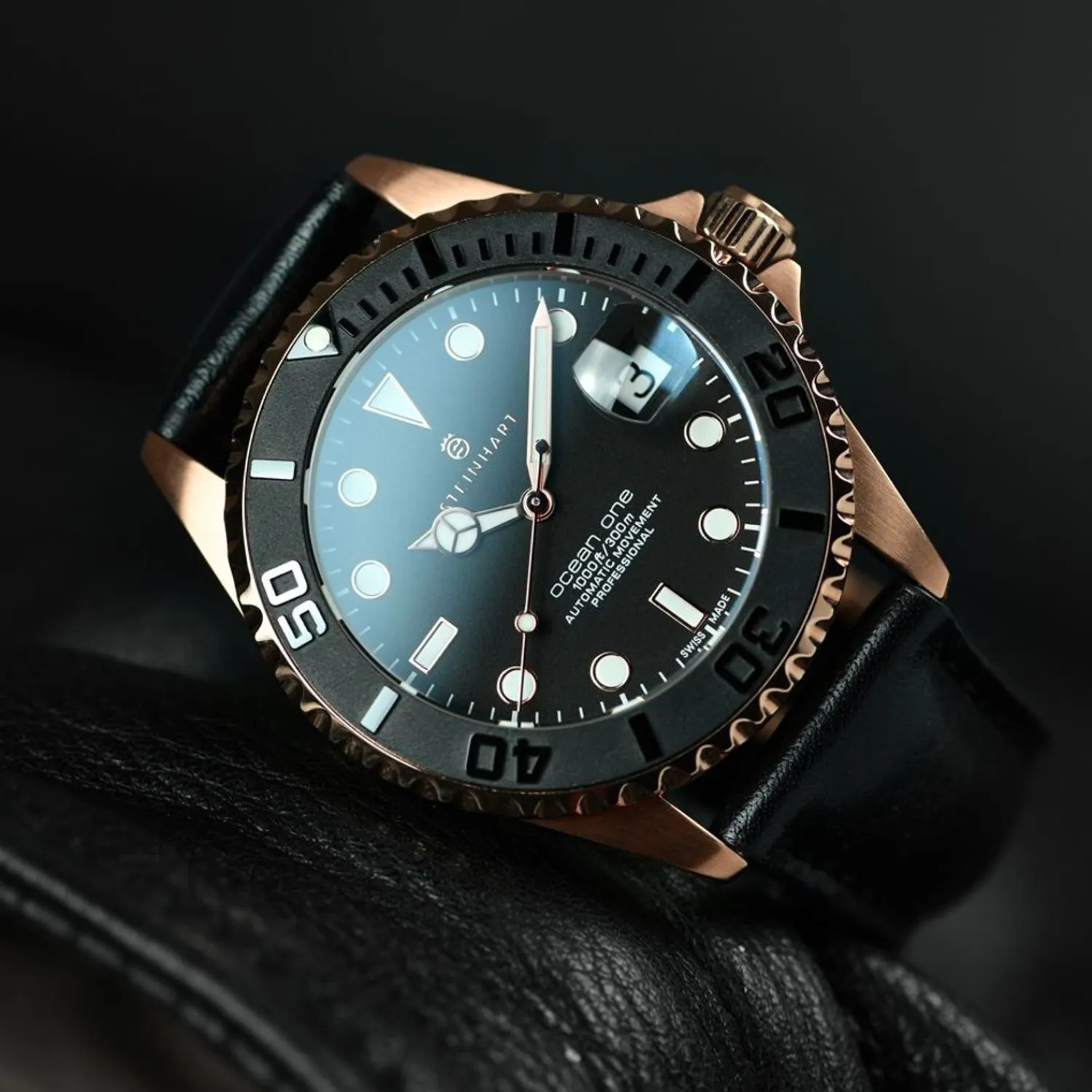 Steinhart Watches Duikhorloges 39 Mm^Ocean 39 Roze-Gouden Keramiek Duikhorloge