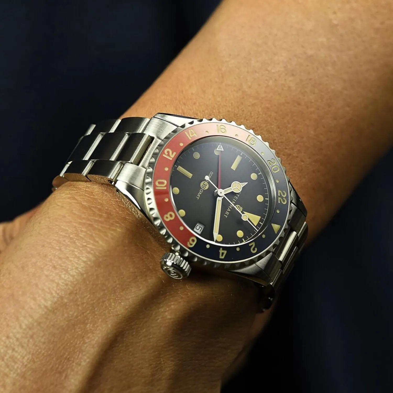 Steinhart Watches Duikhorloges 39 Mm^Ocean 39 Vintage Gmt Premium Blauw-Rood Keramiek Duikhorloge