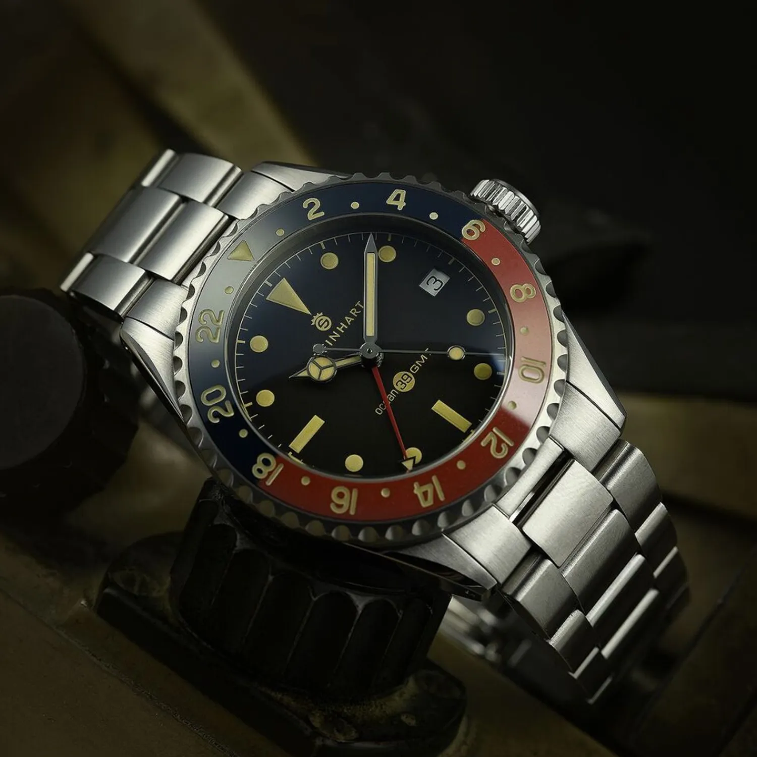 Steinhart Watches Duikhorloges 39 Mm^Ocean 39 Vintage Gmt Premium Blauw-Rood Keramiek Duikhorloge